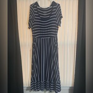 Torrid Navy & White Striped Midi Dress w/ Pockets
